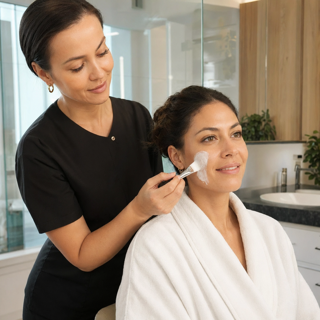 Näherung auf eine ruhige kosmetische Gesichtsbehandlung mit sanfter Massage in einem Fellbach-Salon.