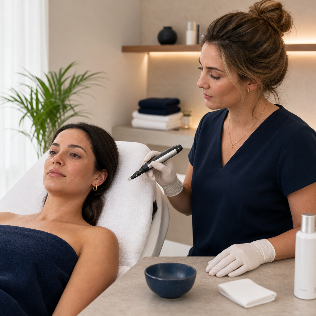 Kosmetische Microneedling-Vorbereitung in einem hellen Studio in Fellbach