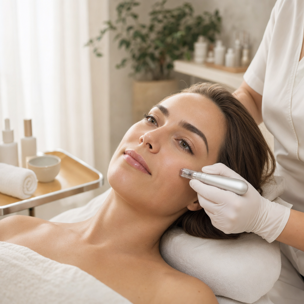 Kosmetische Microneedling-Behandlung in einem sauberen Studio in Fellbach