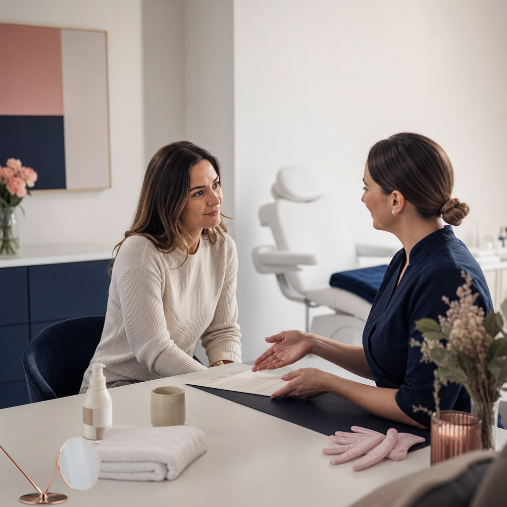 Beratungsgespräch vor Microneedling in einem modernen Studio in Fellbach