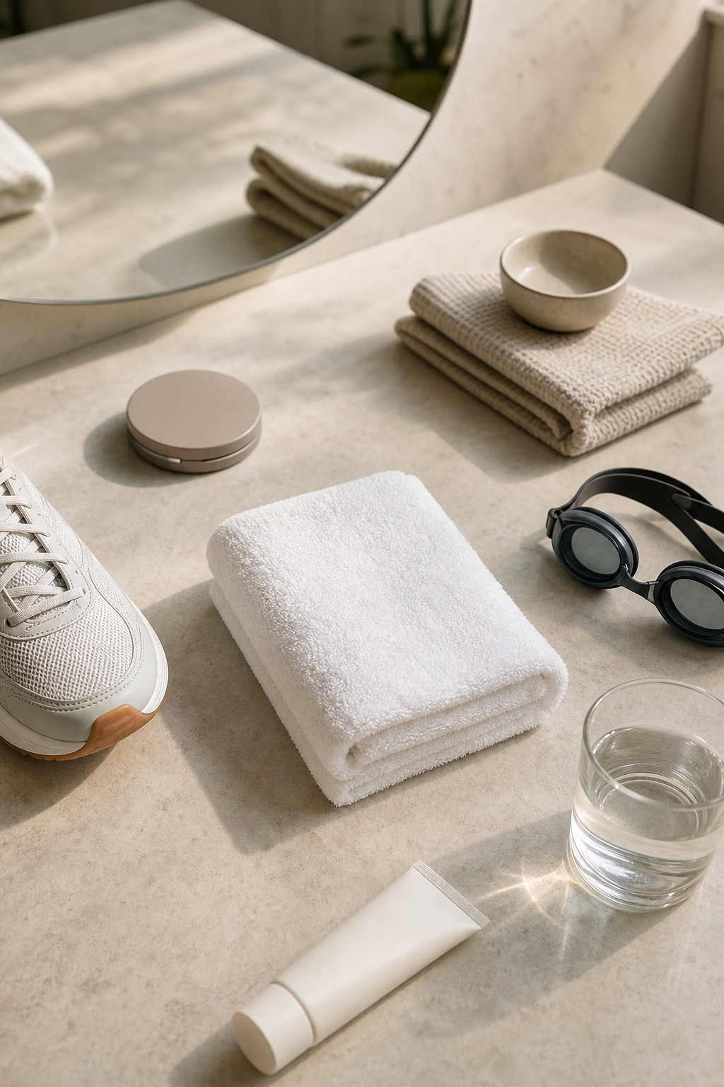 Objekt-Infografik ohne Text zu Make-up, Sport, Sauna und Schwimmen nach Microneedling